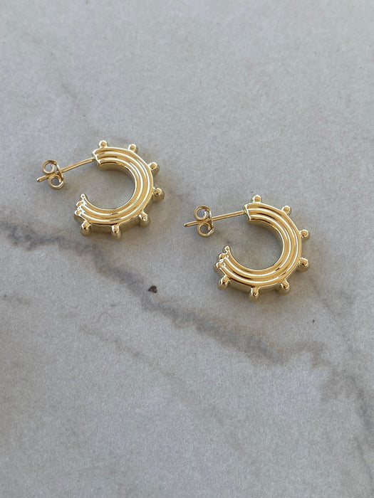 14K Gold Ribbed J-Hoop Earrings