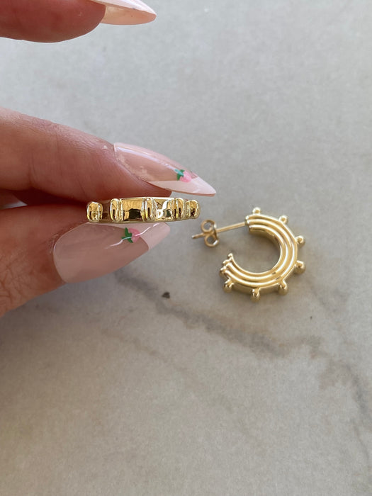 14K Gold Ribbed J-Hoop Earrings
