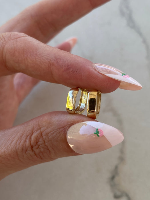 14K Gold Rectangular Huggie Earrings