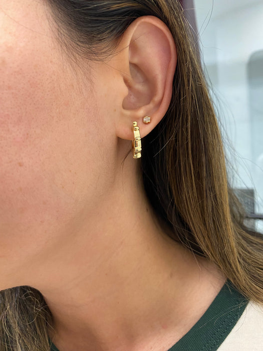 14K Gold Ribbed J-Hoop Earrings