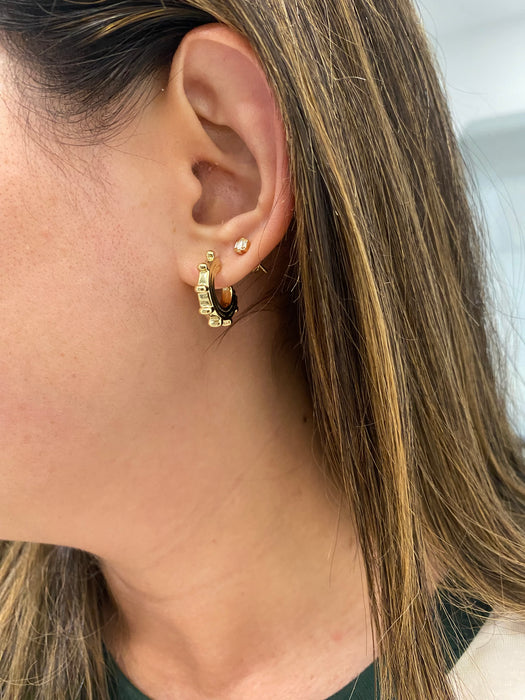14K Gold Ribbed J-Hoop Earrings