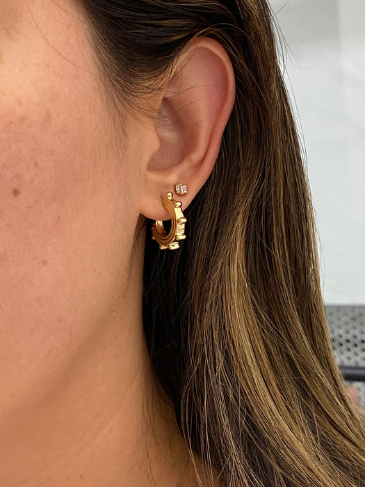 14K Gold Ribbed J-Hoop Earrings