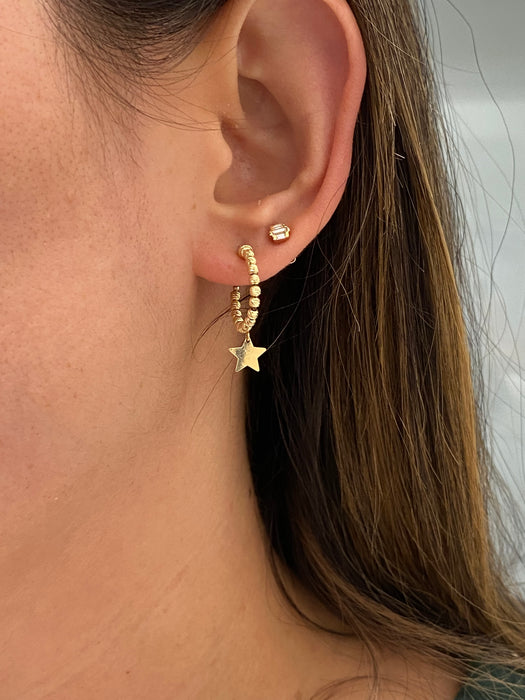 14K Gold Diamond-Cut Beaded Star J-Hoop Earrings