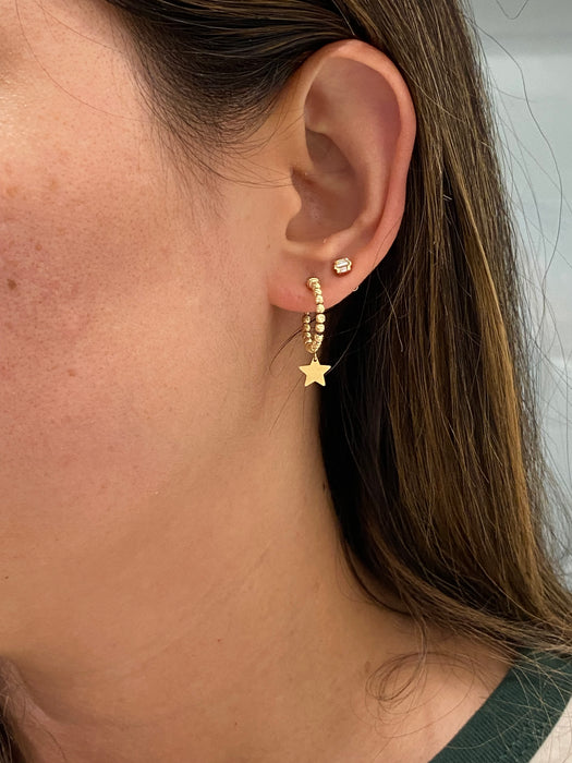 14K Gold Diamond-Cut Beaded Star J-Hoop Earrings
