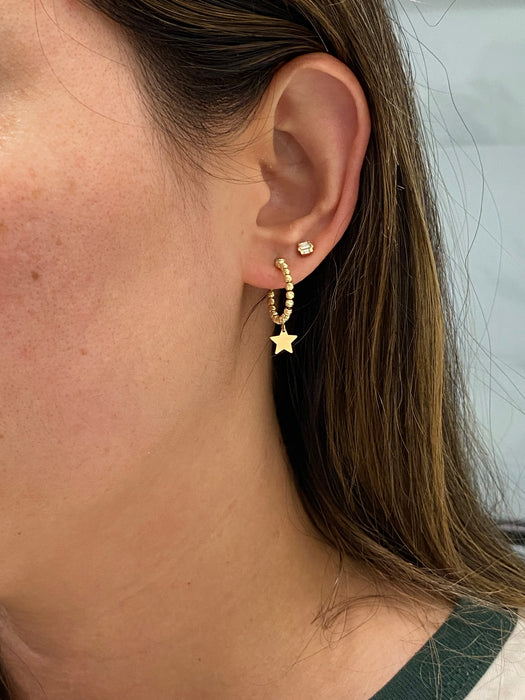 14K Gold Diamond-Cut Beaded Star J-Hoop Earrings