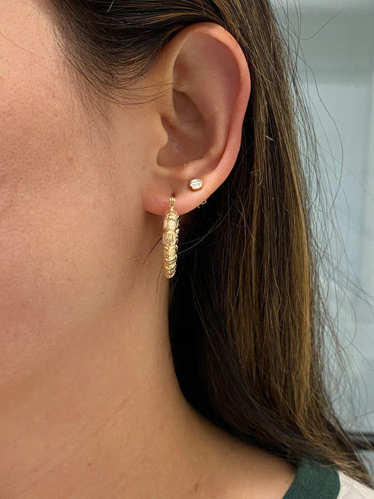 14K Gold Bamboo-Style Heart Hoop Earrings