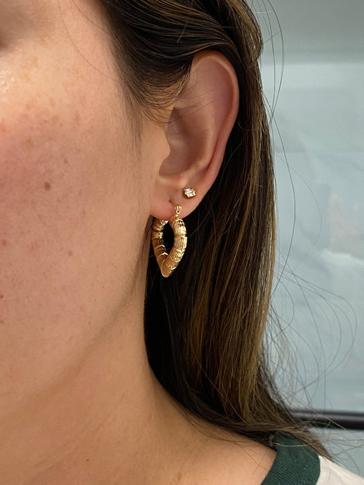 14K Gold Bamboo-Style Heart Hoop Earrings