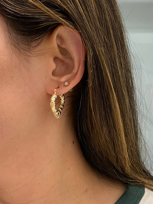 14K Gold Bamboo-Style Heart Hoop Earrings