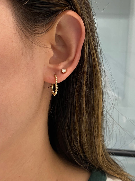14K Gold Beaded Heart Hoop Earrings