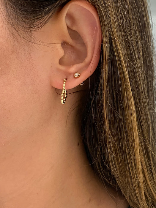 14K Gold Beaded Heart Hoop Earrings
