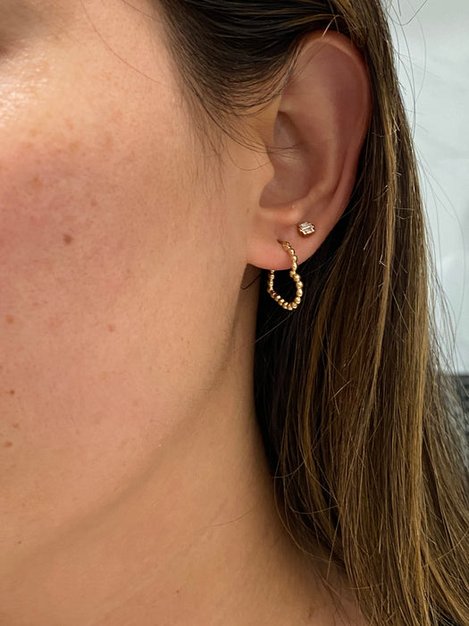 14K Gold Beaded Heart Hoop Earrings