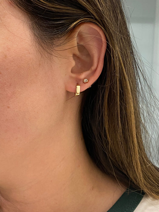 14K Gold Rectangular Huggie Earrings