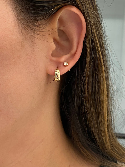 14K Gold Reversible Chubby CZ Huggie Earrings