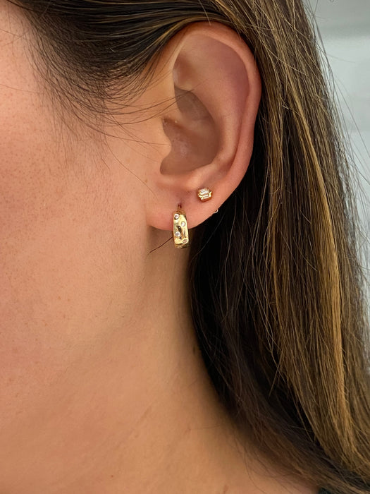 14K Gold Reversible Chubby CZ Huggie Earrings