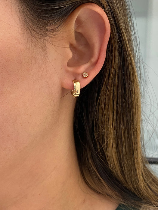 14K Gold Reversible Chubby CZ Huggie Earrings