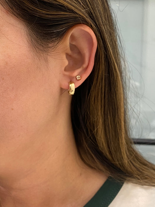 14K Gold Reversible Chubby CZ Huggie Earrings