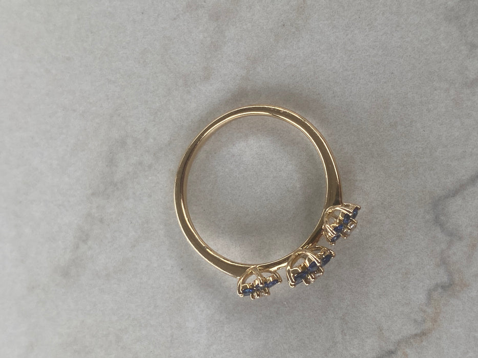 14K Blue Sapphire & Diamond Three-Flower Ring