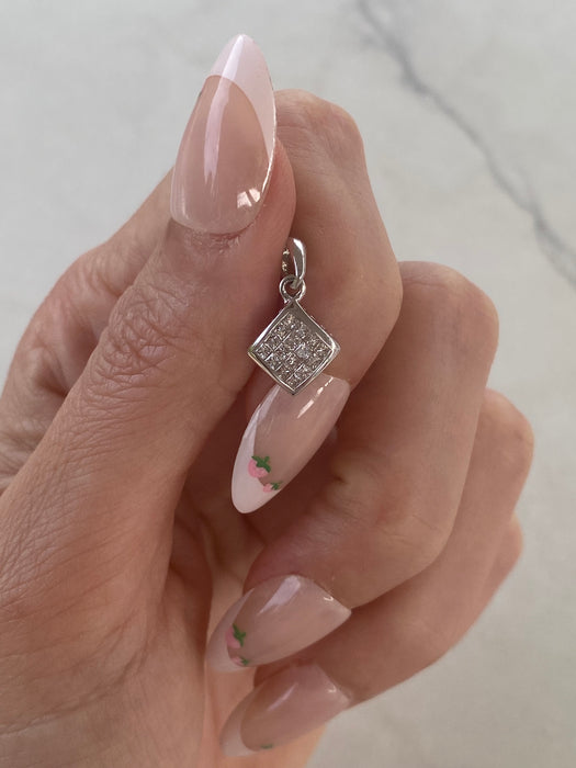 14K White Gold Invisible-Set Natural Diamond Charm- 0.3 TCW