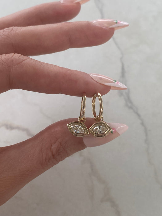 14K Gold Huggie Earrings with Removable Natural Marquise Diamond Charms