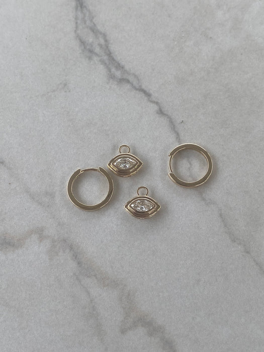 14K Gold Huggie Earrings with Removable Natural Marquise Diamond Charms