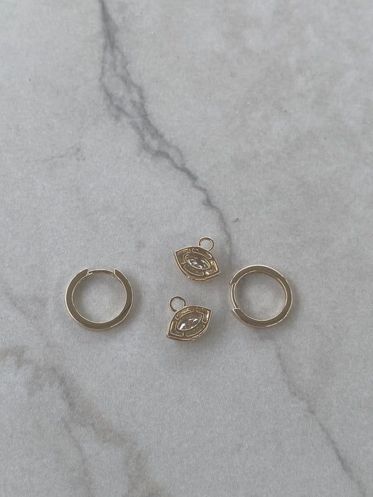 14K Gold Huggie Earrings with Removable Natural Marquise Diamond Charms