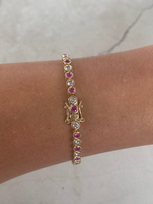 14K Gold Bezel-Set Natural Ruby & Diamond Bracelet