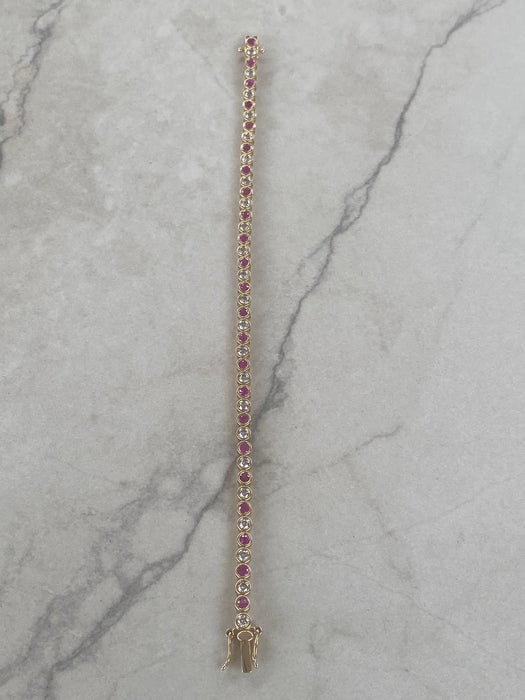 14K Gold Bezel-Set Natural Ruby & Diamond Bracelet