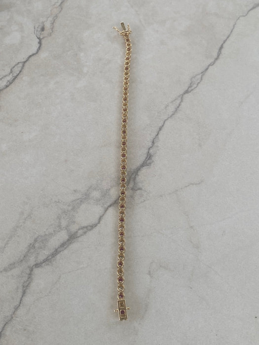 14K Gold Bezel-Set Natural Ruby & Diamond Bracelet