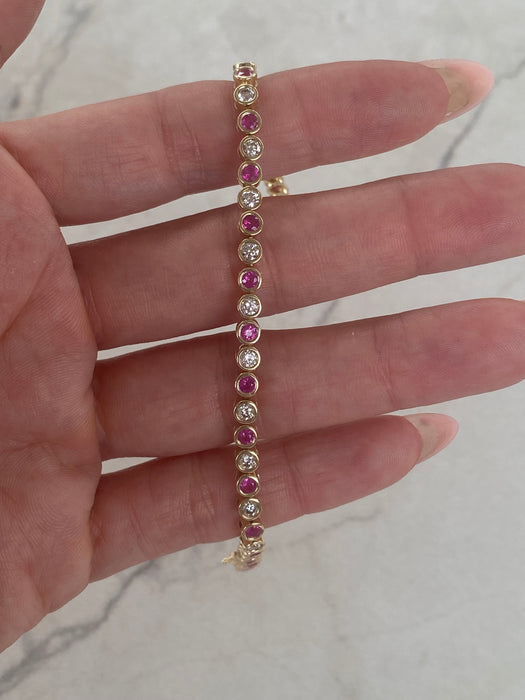 14K Gold Bezel-Set Natural Ruby & Diamond Bracelet
