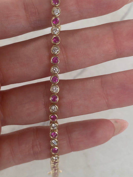14K Gold Bezel-Set Natural Ruby & Diamond Bracelet