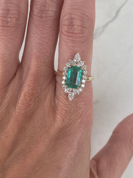 14K Natural Emerald & Diamond Halo Ring