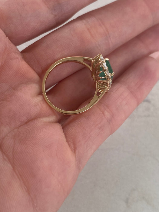 14K Natural Emerald & Diamond Halo Ring
