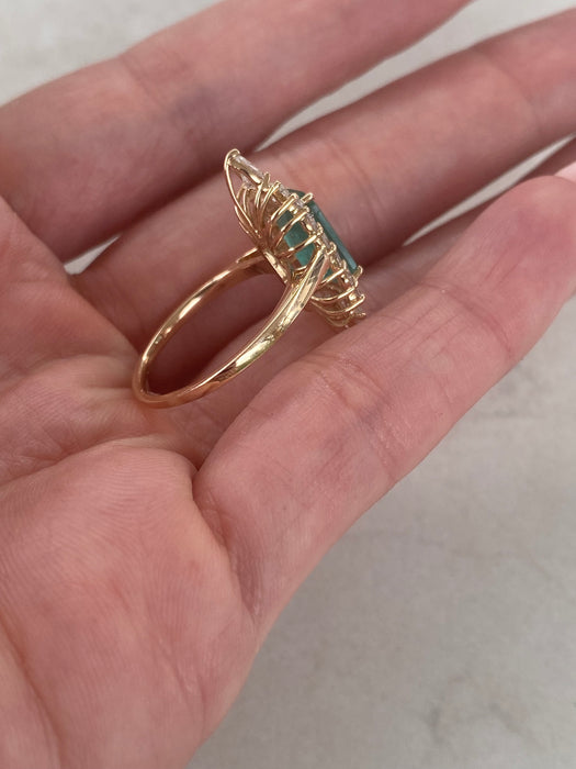 14K Natural Emerald & Diamond Halo Ring