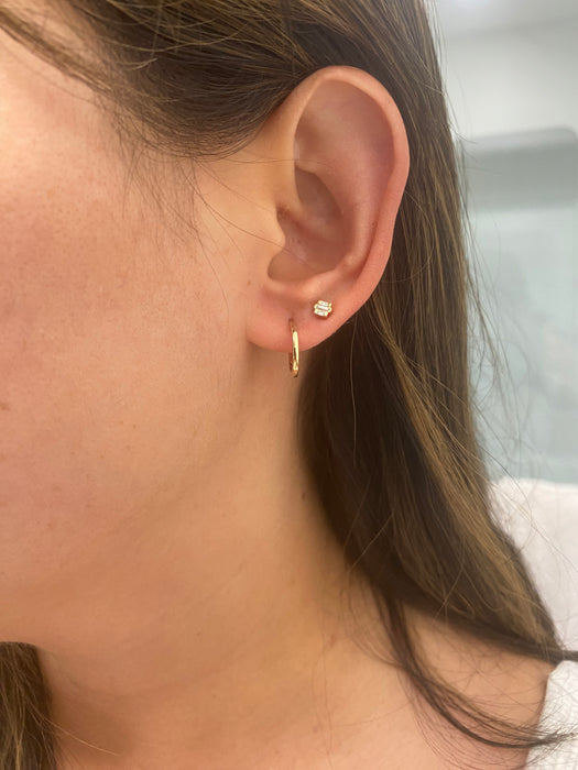 14K Gold Huggie Earrings with Removable Natural Marquise Diamond Charms