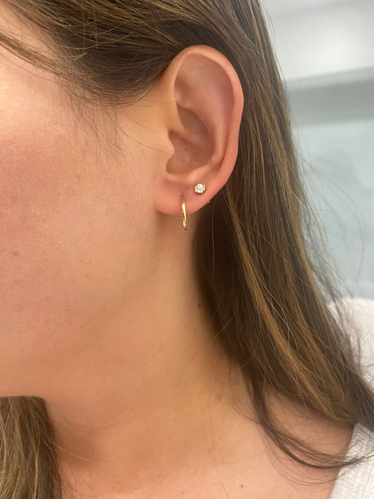 14K Gold Huggie Earrings with Removable Natural Marquise Diamond Charms