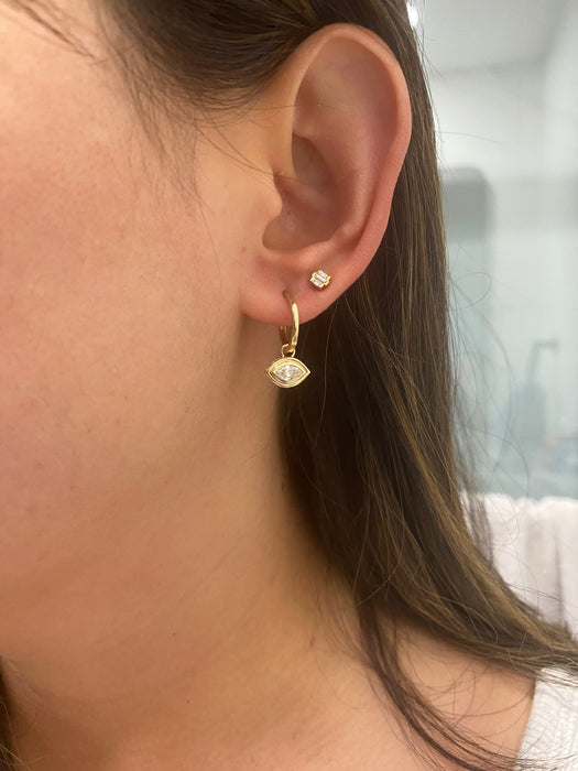 14K Gold Huggie Earrings with Removable Natural Marquise Diamond Charms