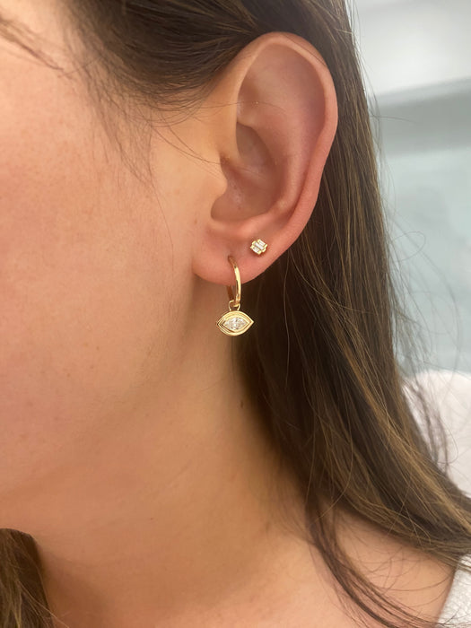 14K Gold Huggie Earrings with Removable Natural Marquise Diamond Charms