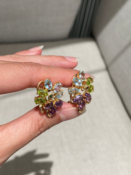 14k blue topaz peridot amethyst omega back earrings