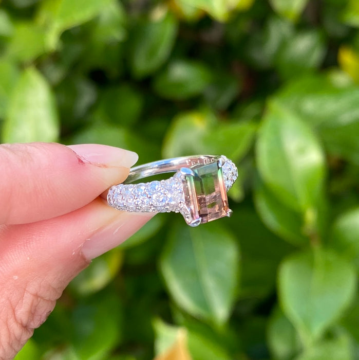 Platinum watermelon tourmaline and diamond ring size 7