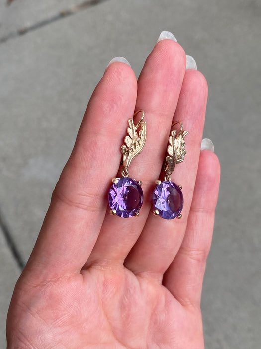 14k leaf alexandrite leverback earrings