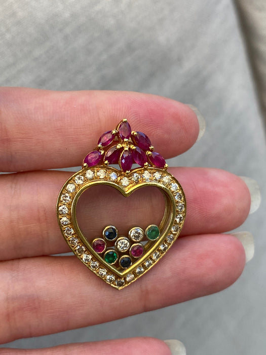 18k floating gemstone heart pendant