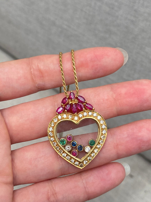 18k floating gemstone heart pendant