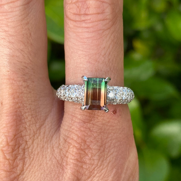 Platinum watermelon tourmaline and diamond ring size 7