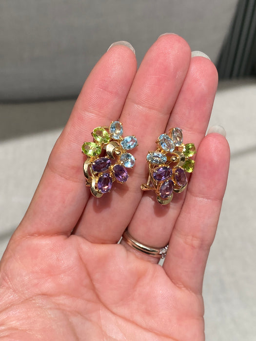 14k blue topaz peridot amethyst omega back earrings