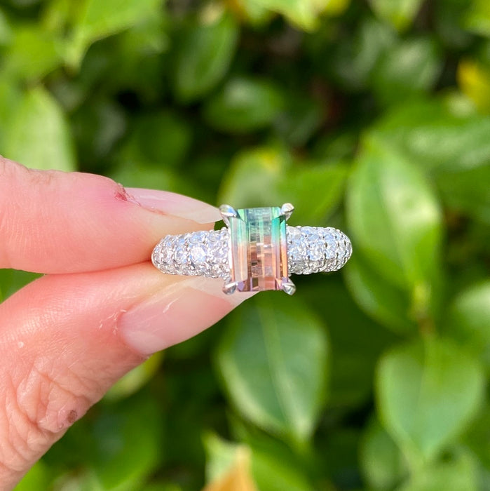 Platinum watermelon tourmaline and diamond ring size 7