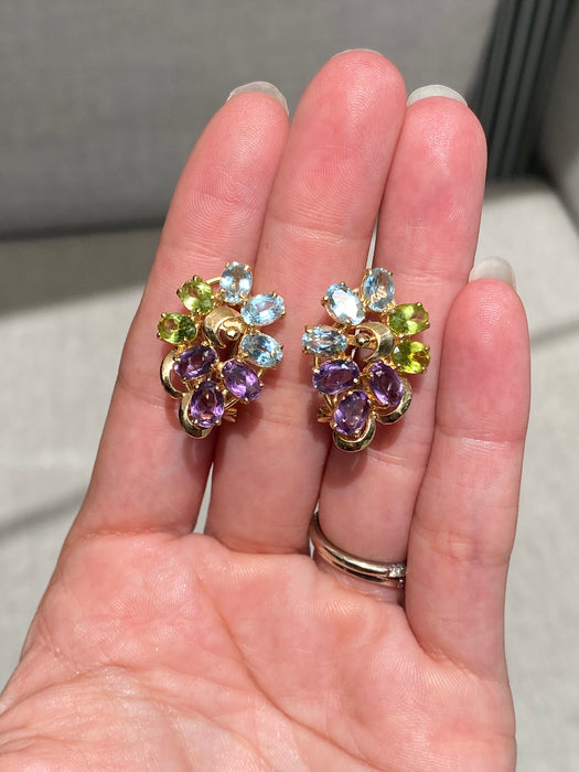 14k blue topaz peridot amethyst omega back earrings