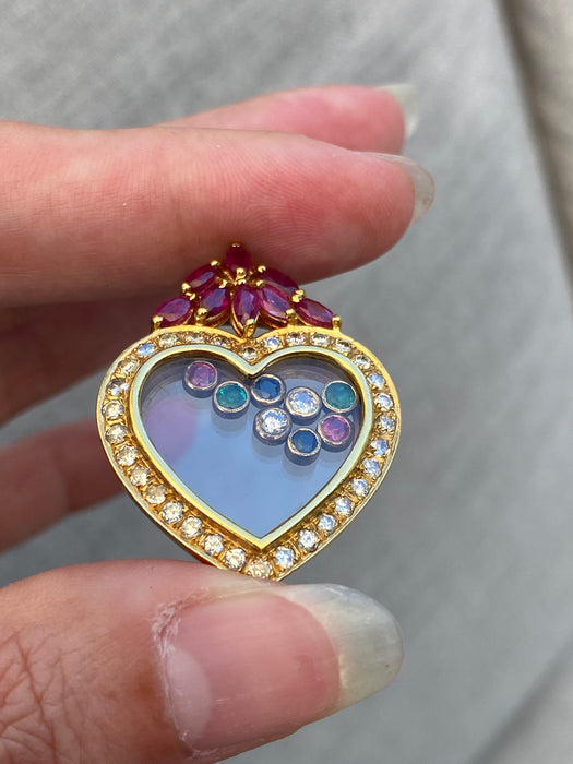 18k floating gemstone heart pendant