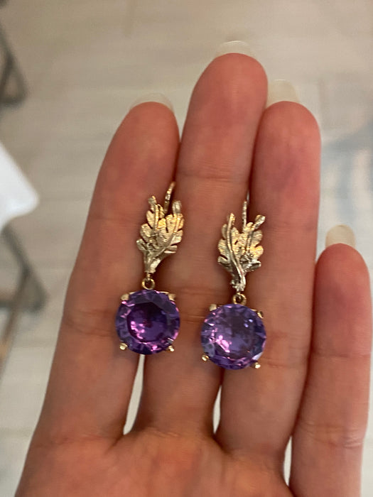 14k leaf alexandrite leverback earrings