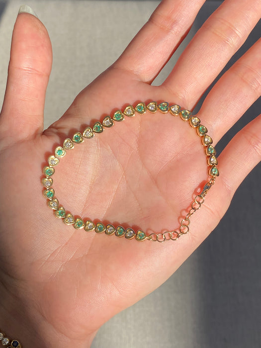 14k emerald and diamond heart bracelet 6-7” adjustable