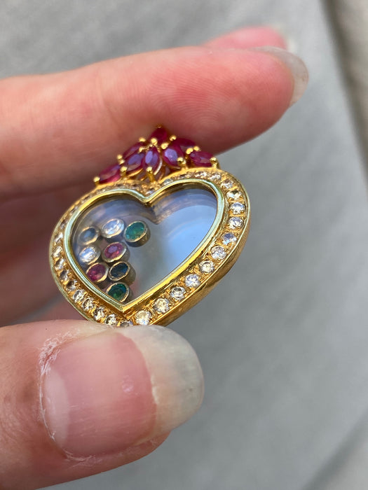 18k floating gemstone heart pendant